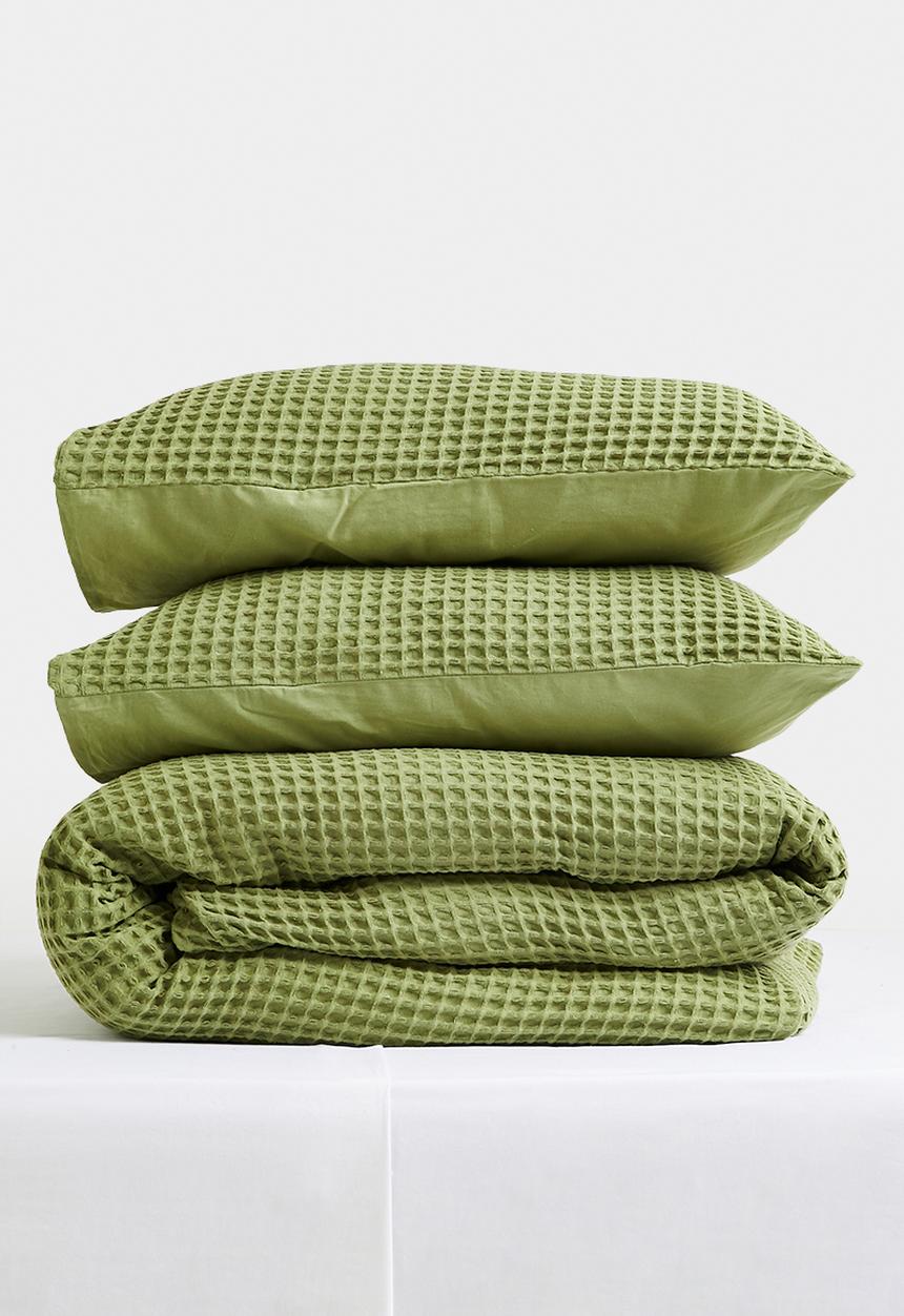 Sixth Floor - Mesa Cotton Waffle Duvet Cover Set - Sage
