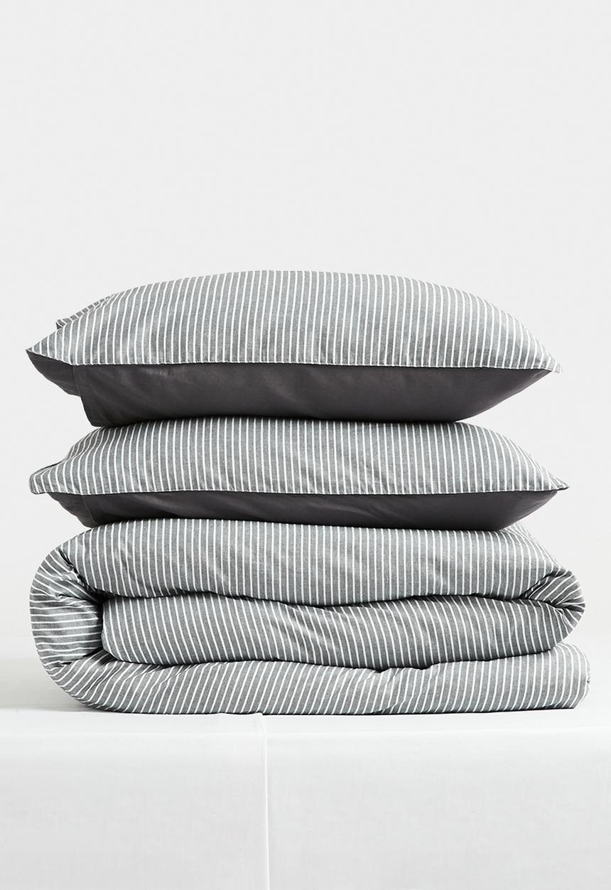Sixth Floor - Slate Cotton Yarn Dye Stripe Duvet Cover - Grey