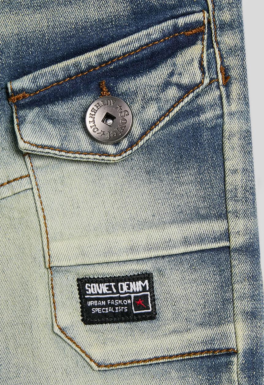 SOVIET - Boys Cargo Pocket Denim Short - Tea Stain