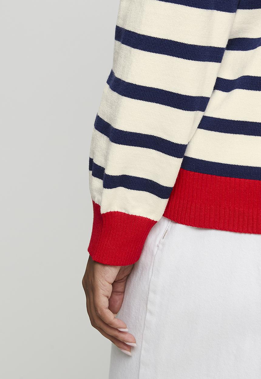 Me&B - Plus Colourblock Stripe Collar Cardigan - White Stripe