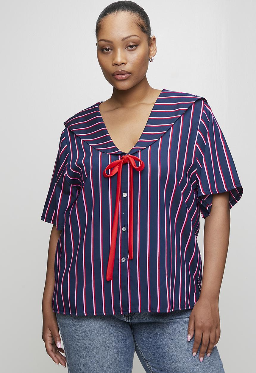 Me&B - Plus Le Weekend Sailor Collar Shirt - Navystripe