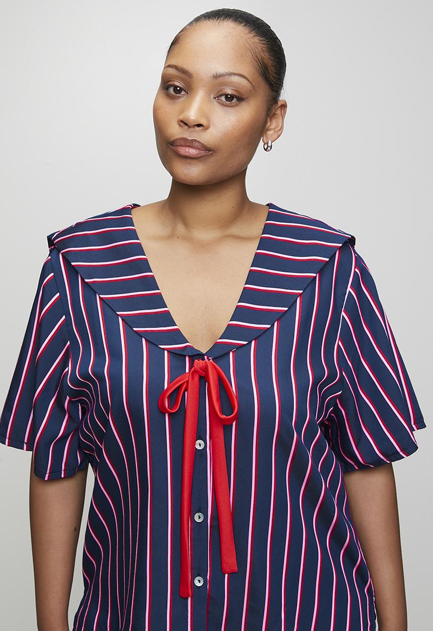 Me&B - Plus Le Weekend Sailor Collar Shirt - Navystripe
