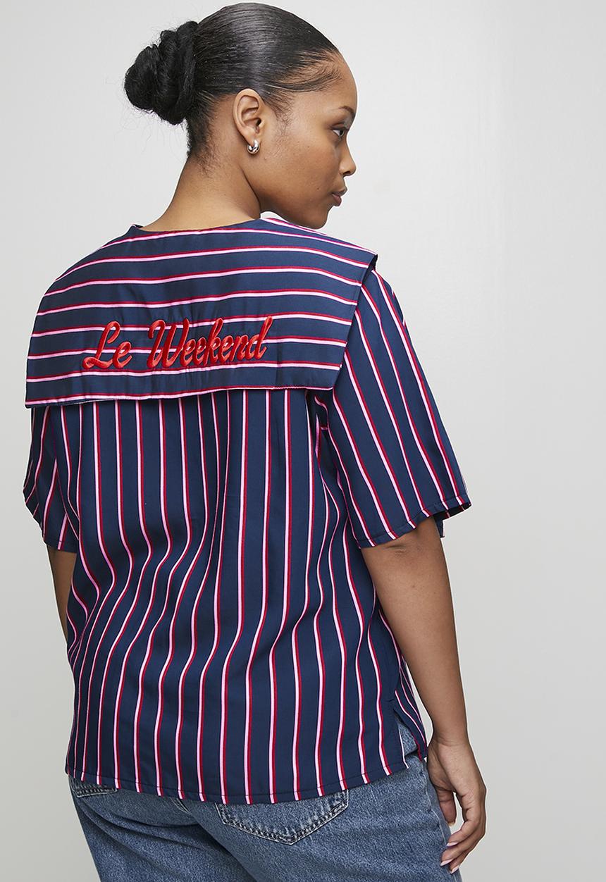 Me&B - Plus Le Weekend Sailor Collar Shirt - Navystripe