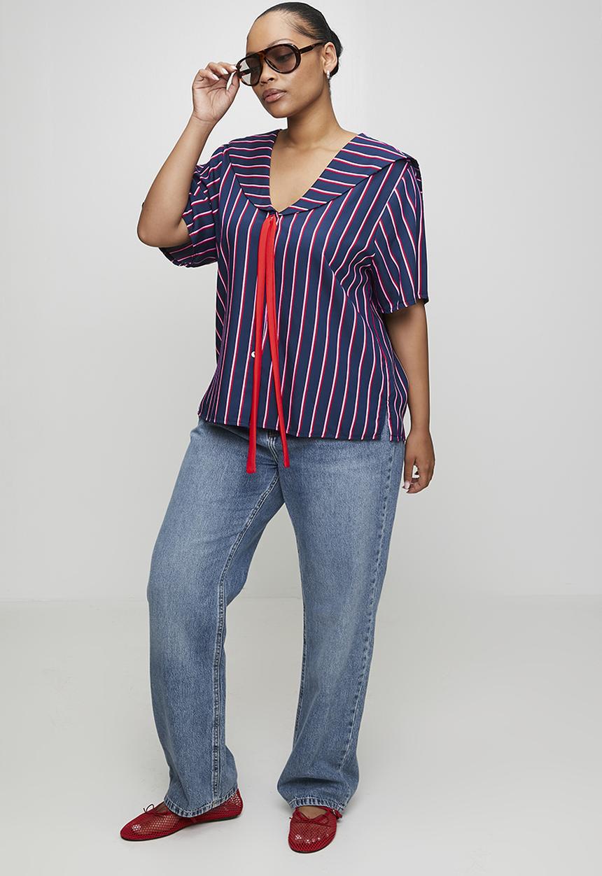 Me&B - Plus Le Weekend Sailor Collar Shirt - Navystripe