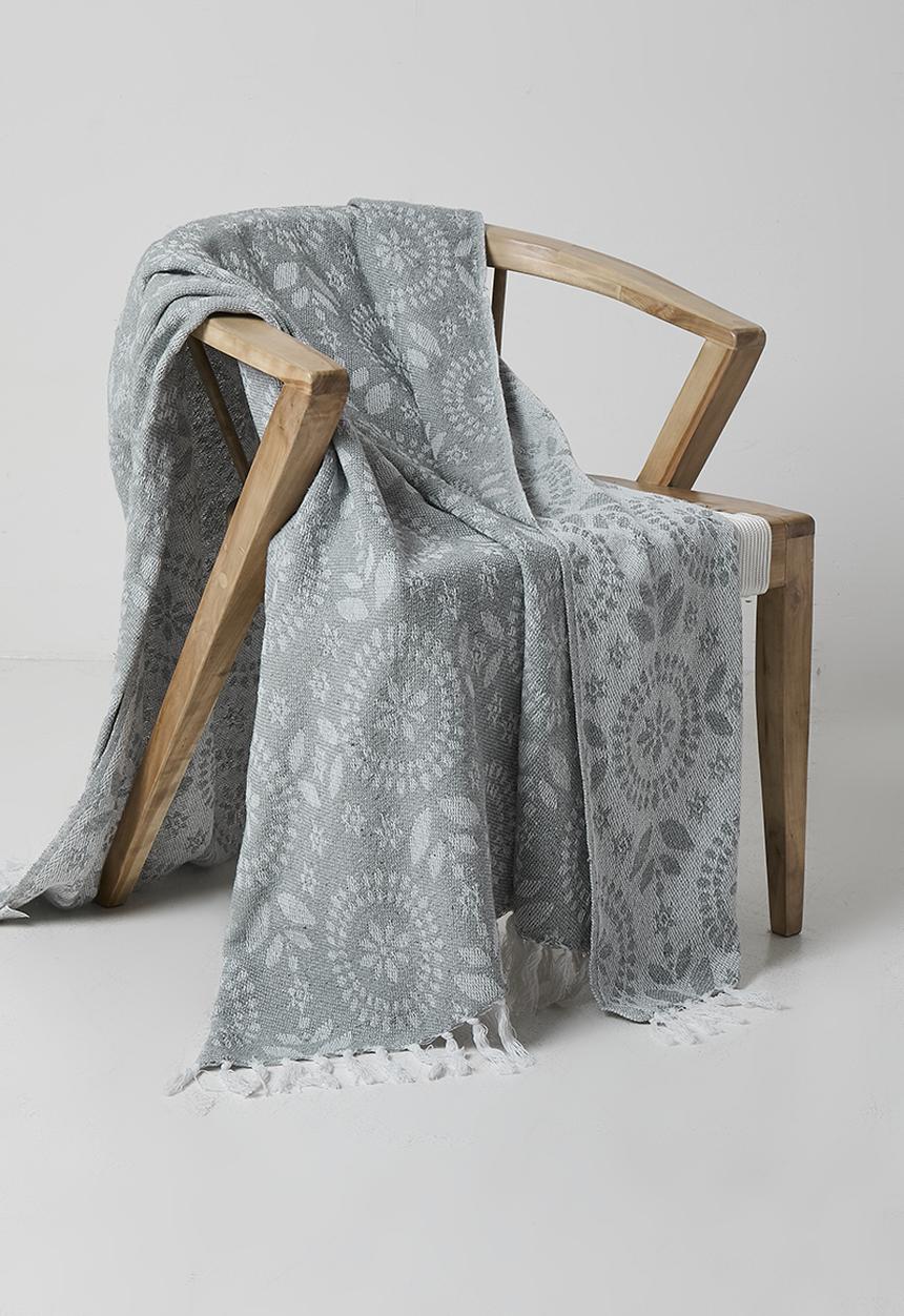 H&S - Floral Cotton Throw - Blue