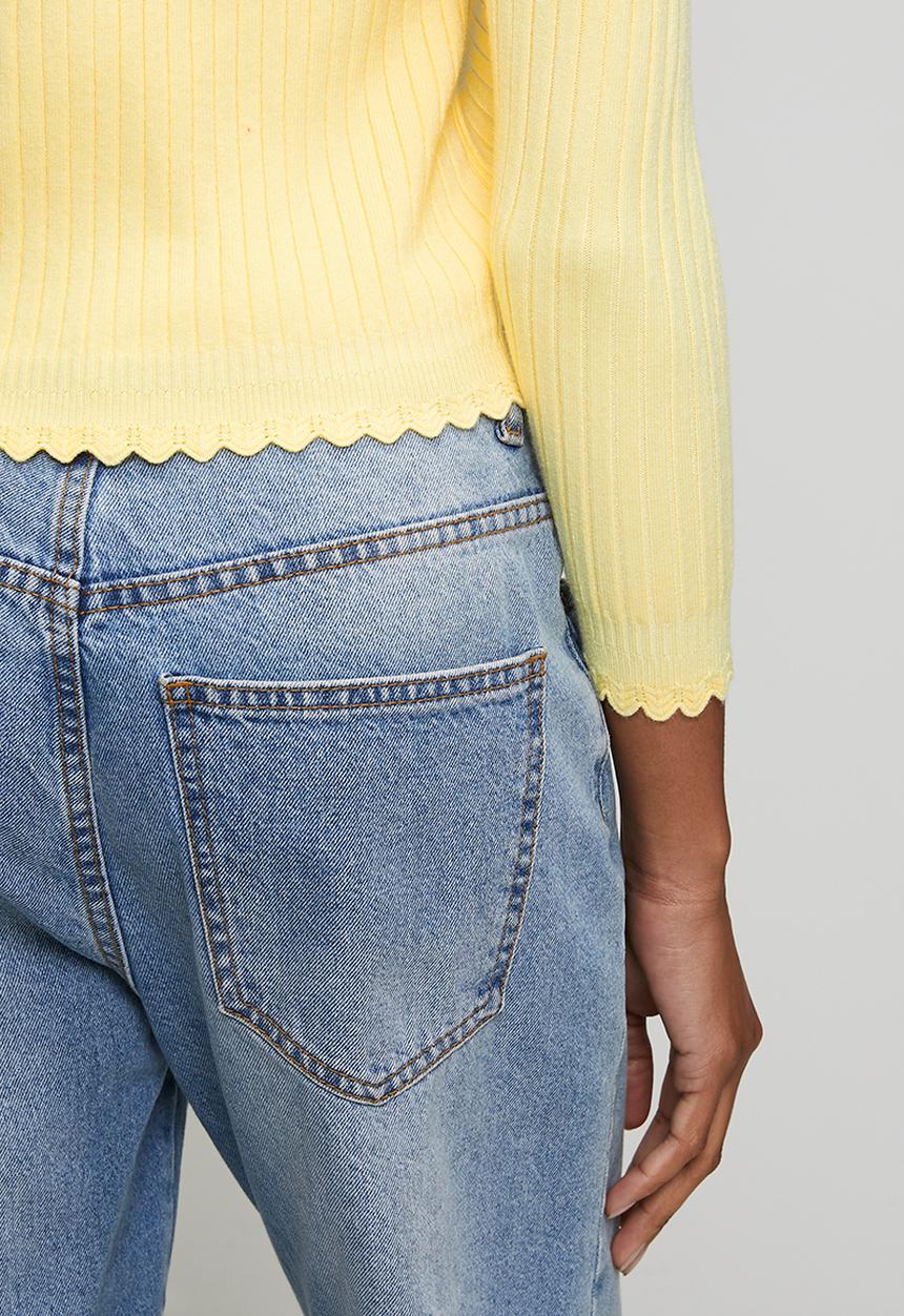 Stella Morgan - 3/4 Sleeve V-Neck Button Through Cardi With Scallop Hem  - Yellow