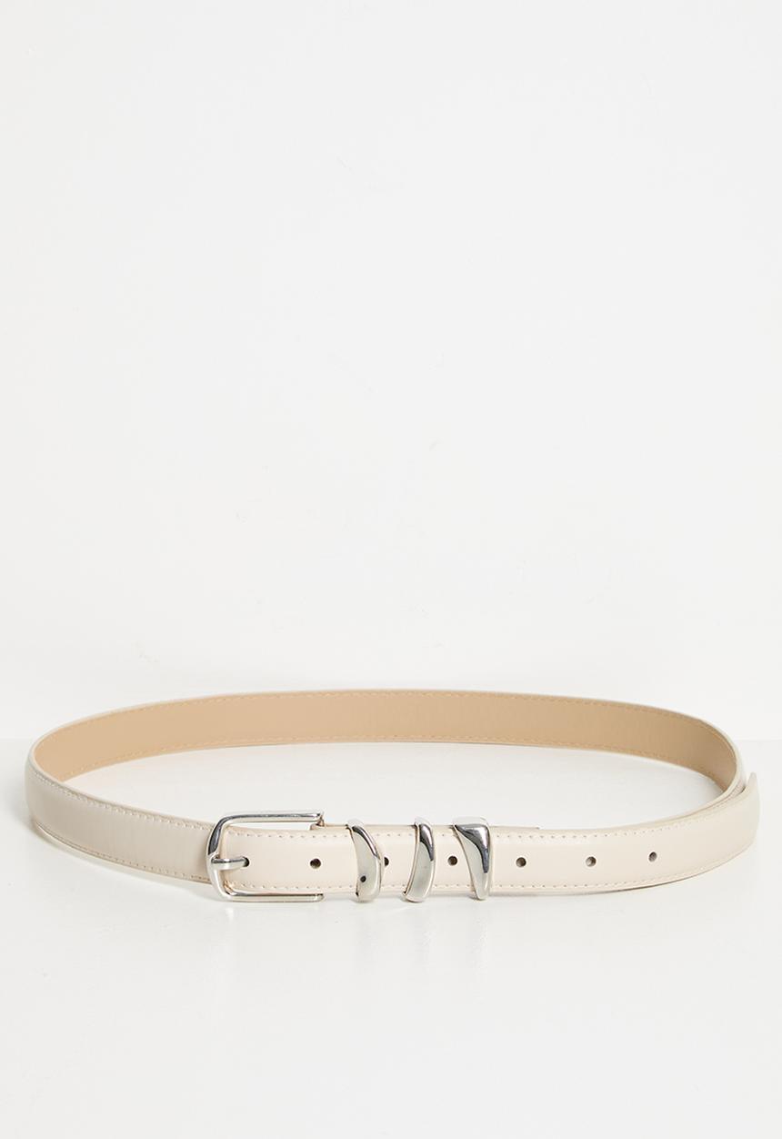 Tessa Design - Lilac Slim Belt With Stackled Silver Belt Keepers - Beige