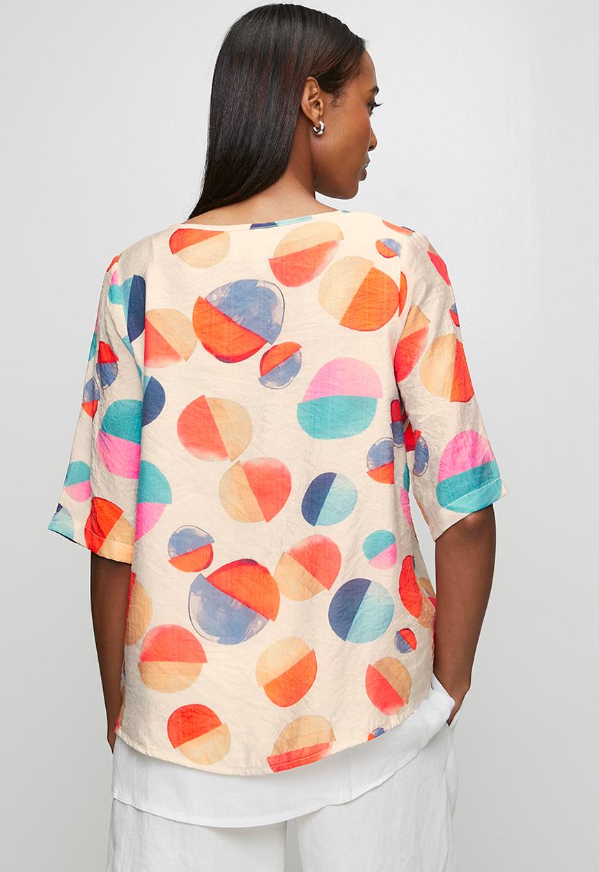 Stella Morgan - Half Sleeve Regular Fit With Under Slip On Front And Back Hem - Multi Orange