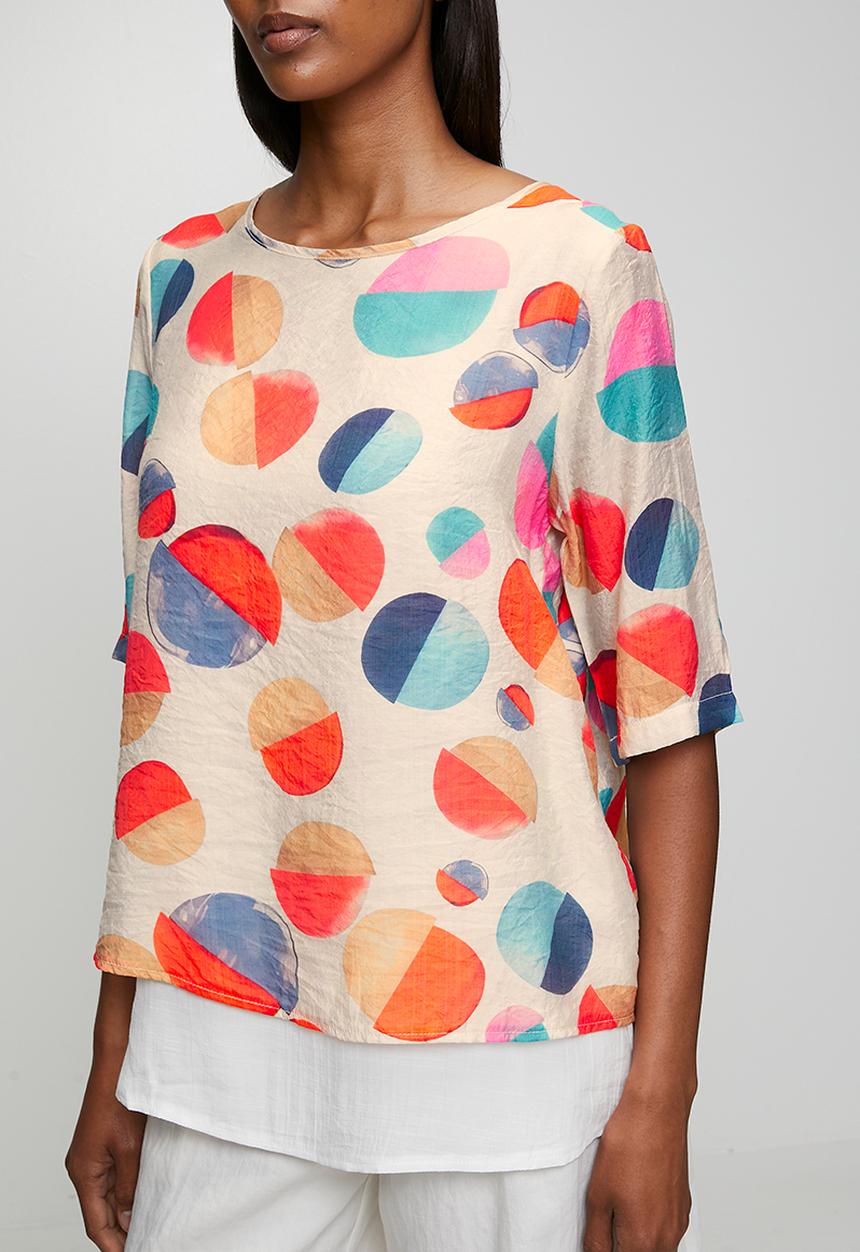 Stella Morgan - Half Sleeve Regular Fit With Under Slip On Front And Back Hem - Multi Orange