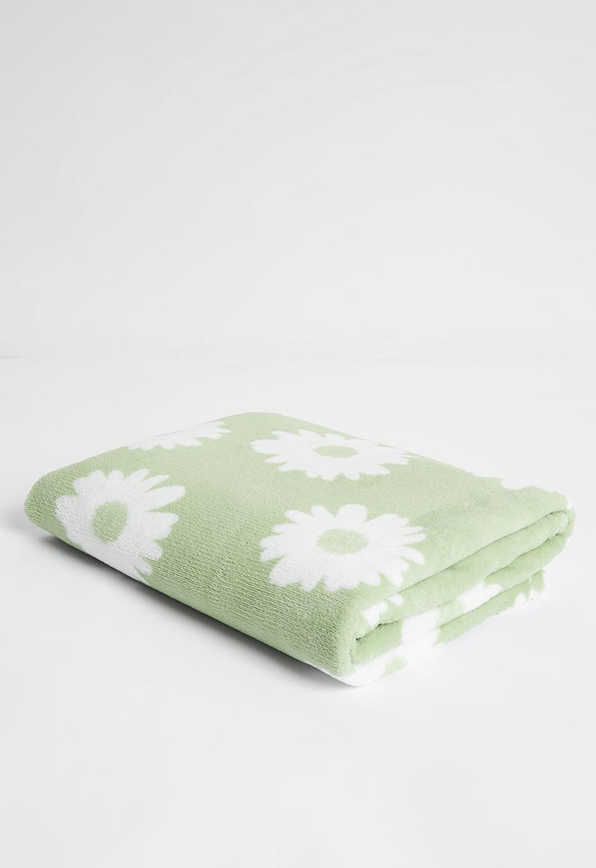 H&S - Floral Fleece Throw - Green