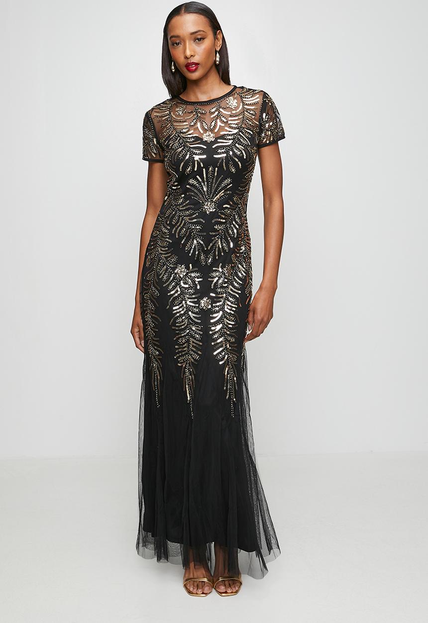 Stella Morgan - Cap Sleeve Sequin Maxi Dress With Mermaid Hem - Black