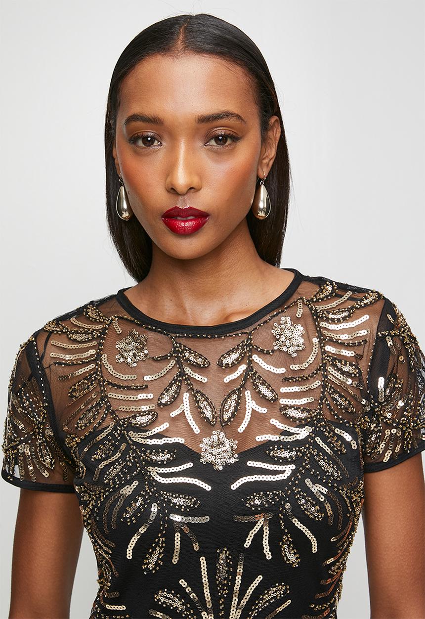 Stella Morgan - Cap Sleeve Sequin Maxi Dress With Mermaid Hem - Black