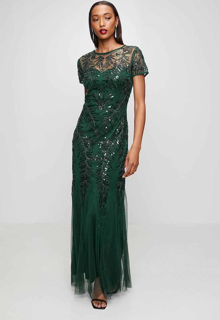 Stella Morgan - Cap Sleeve Sequin Maxi Dress With Mermaid Hem - Emerald