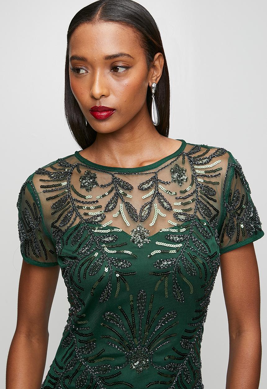 Stella Morgan - Cap Sleeve Sequin Maxi Dress With Mermaid Hem - Emerald