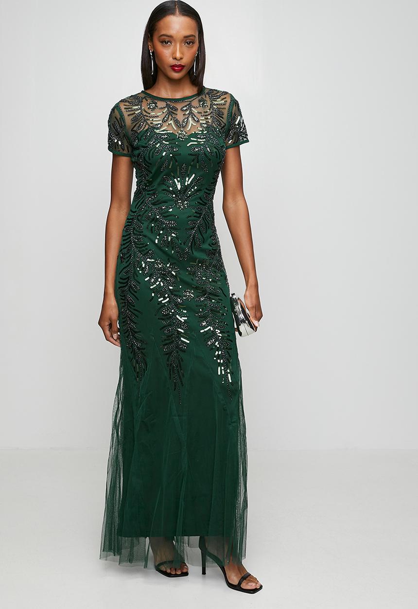 Stella Morgan - Cap Sleeve Sequin Maxi Dress With Mermaid Hem - Emerald