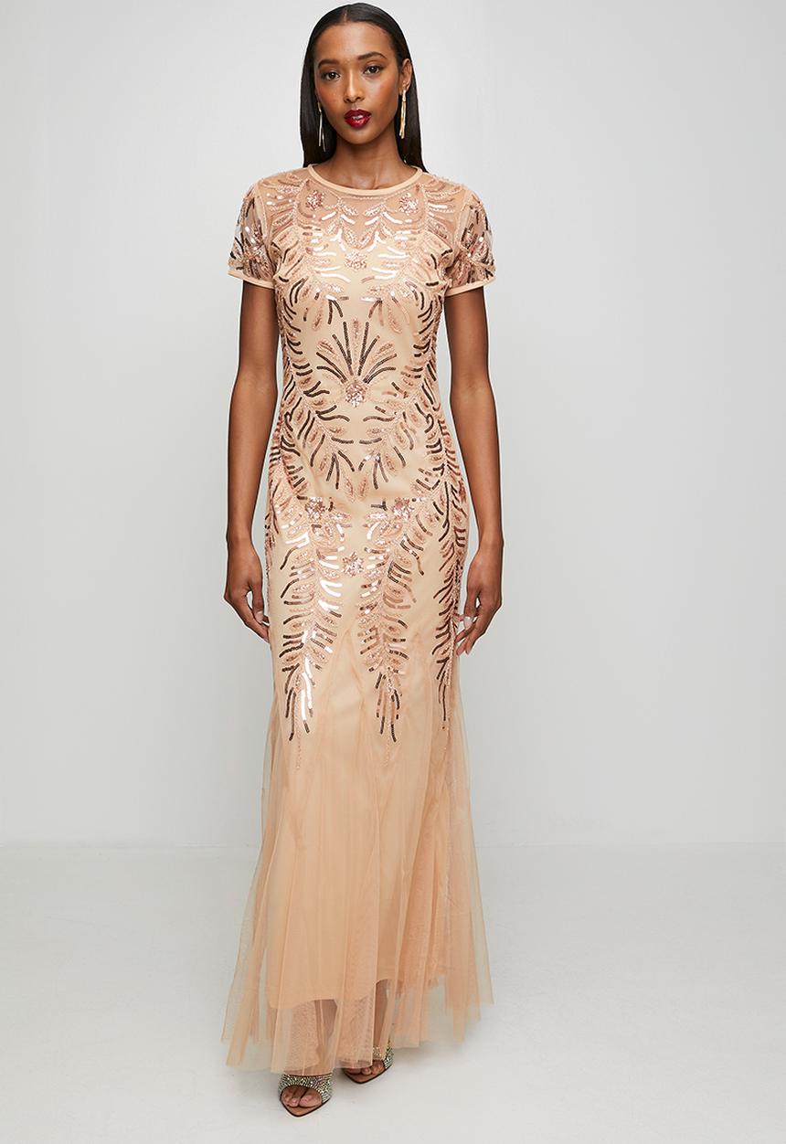 Stella Morgan - Cap Sleeve Sequin Maxi Dress With Mermaid Hem - Champagne