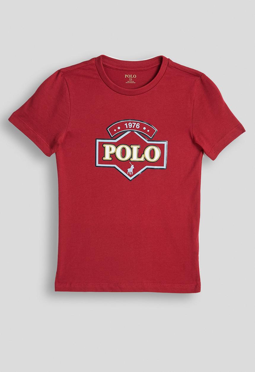 POLO - Boys Calvin Printed Short Sleeve Tee - Dark Red
