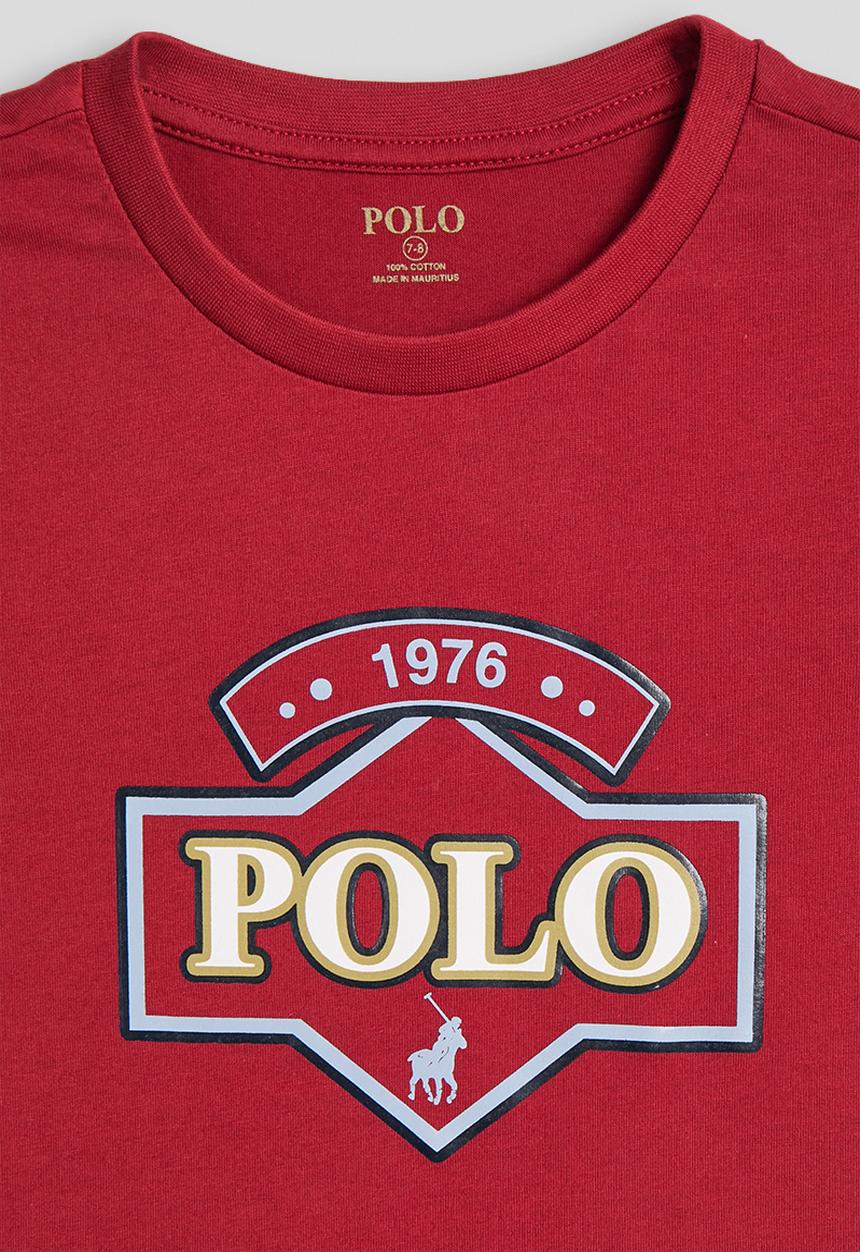 POLO - Boys Calvin Printed Short Sleeve Tee - Dark Red