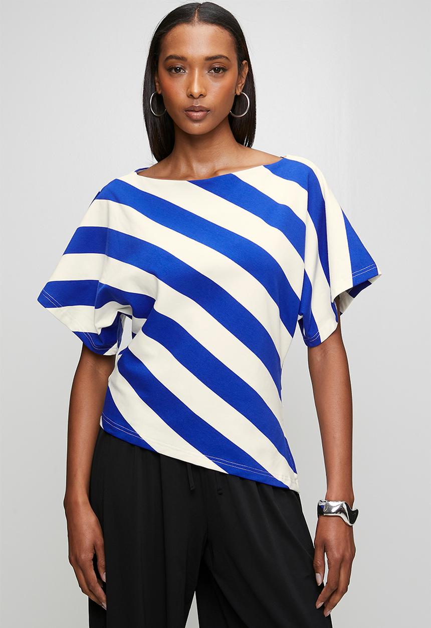 Me&B - Asymmetrical Striped Tee - Ink/Milk