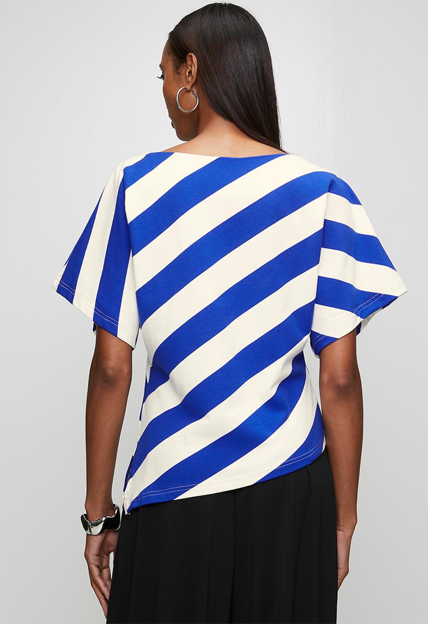 Me&B - Asymmetrical Striped Tee - Ink/Milk