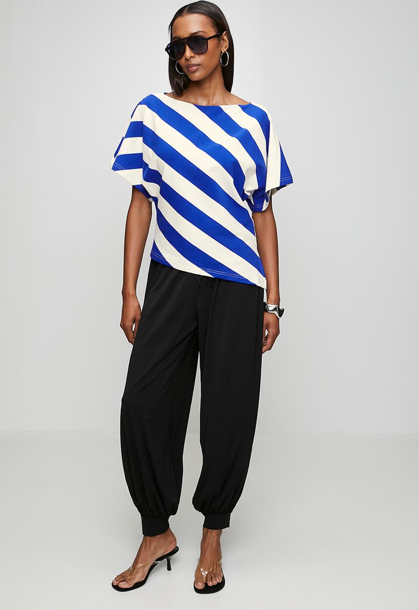 Me&B - Asymmetrical Striped Tee - Ink/Milk