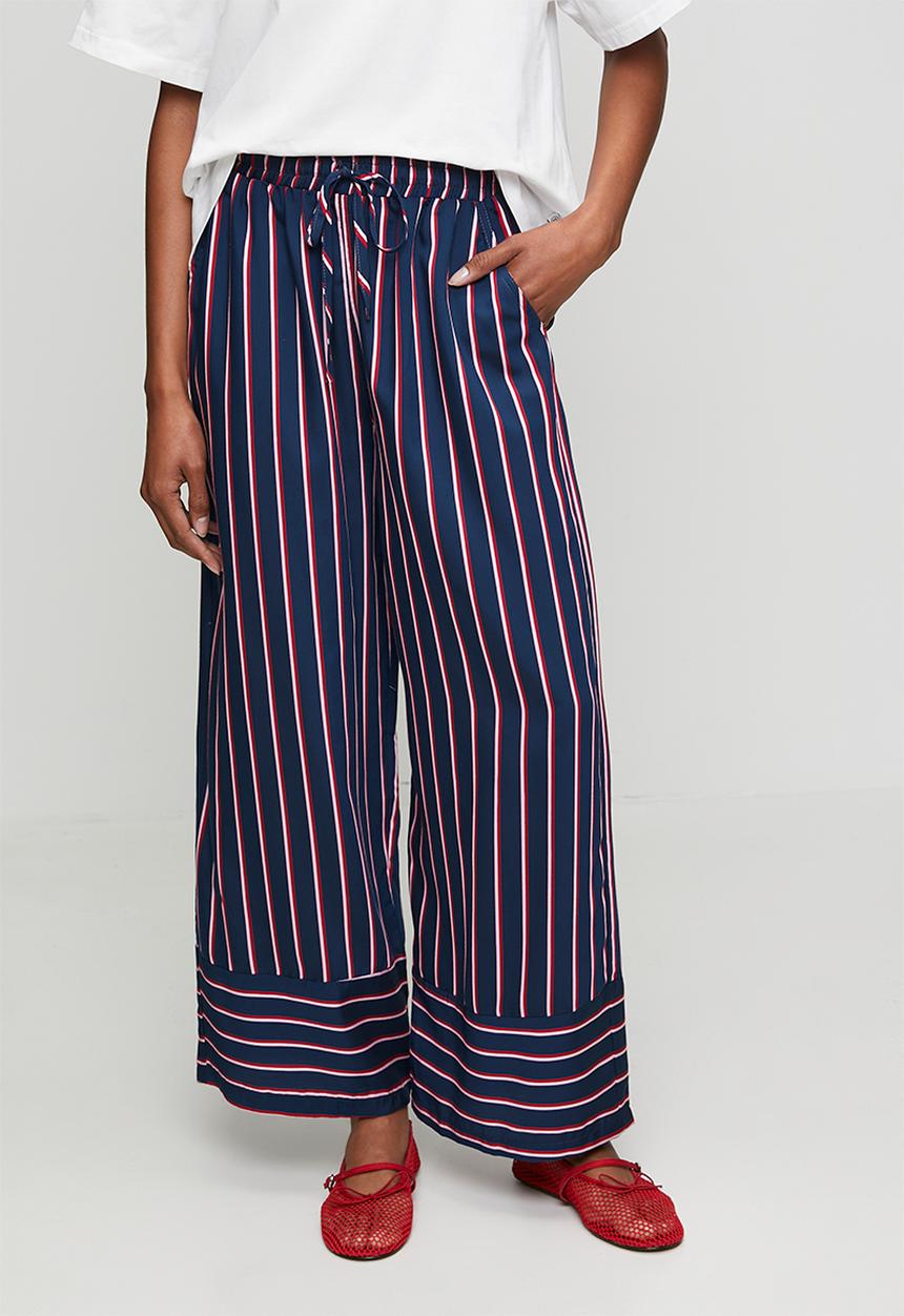 Me&B - Navy Stripe Wide Leg Pant - Navy stripe