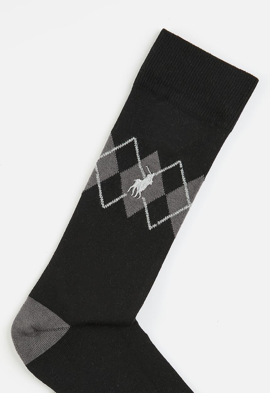 POLO - Contrast Argyle Crew Sock - Black Multi