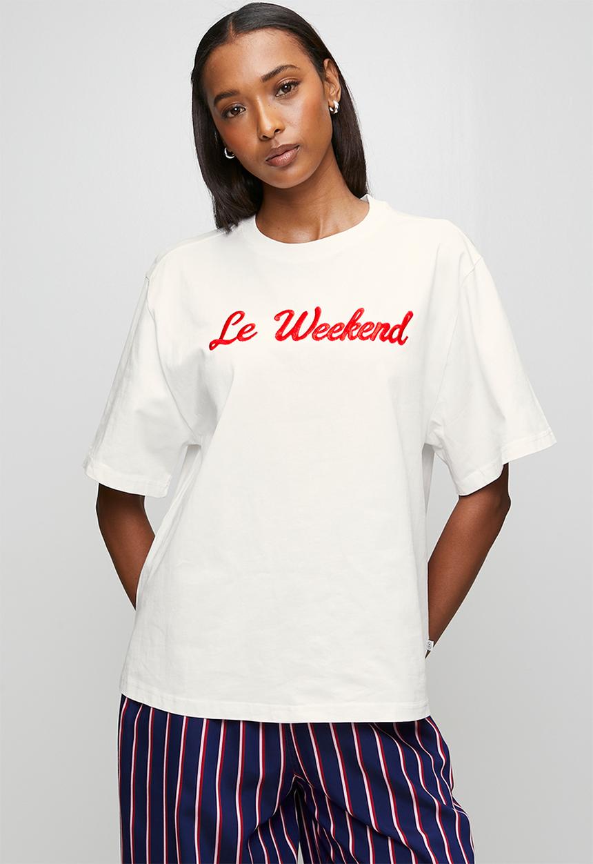 Me&B - La Weekend Red Print Tee - White