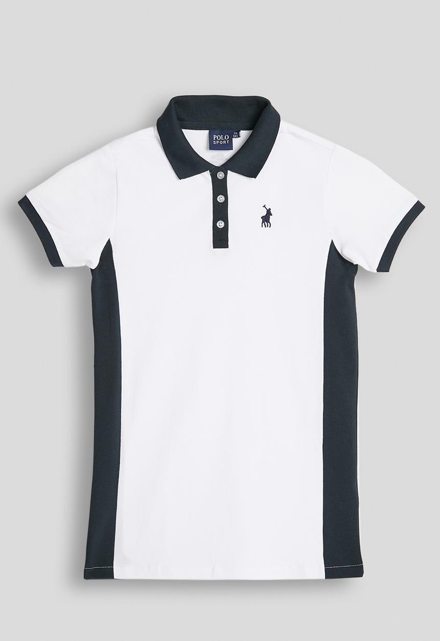 POLO - Girls Demi Colour Blocked Short Sleeve Golfer Dress - White