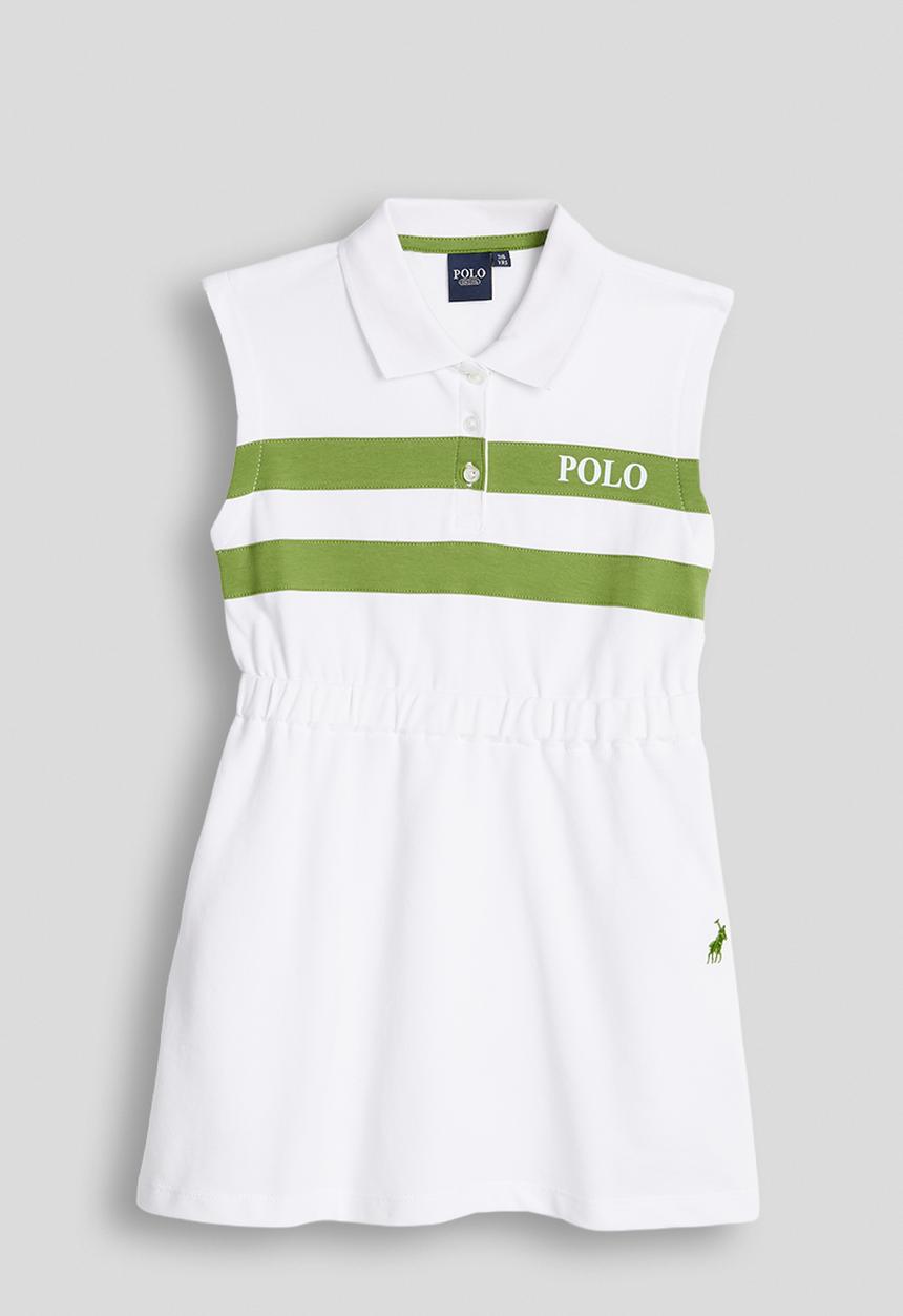 POLO - Girls Nandi Printed Stripe Dress - White