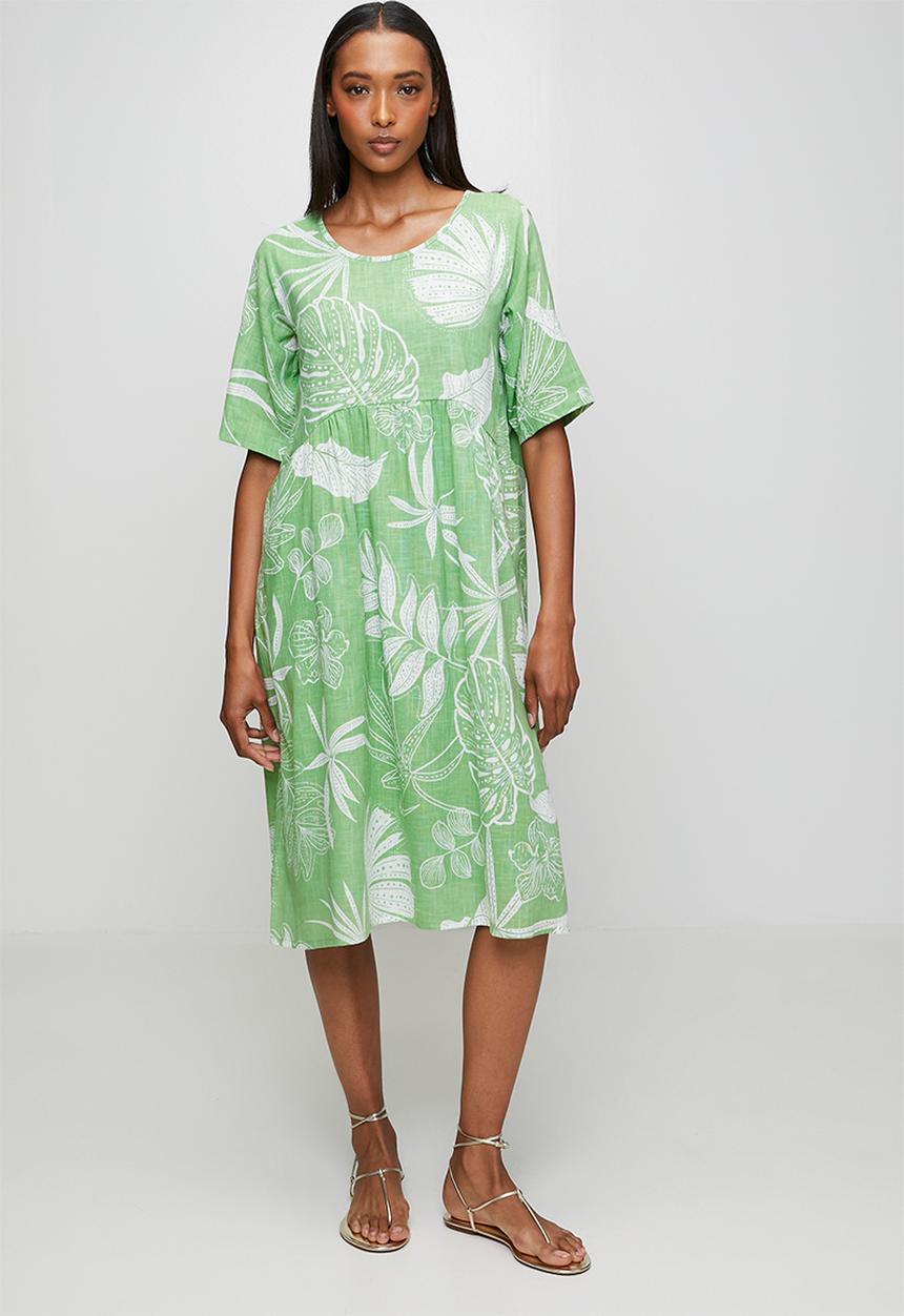 Izabel London - S/S Easy Wearing Printed Cotton Dress - Green