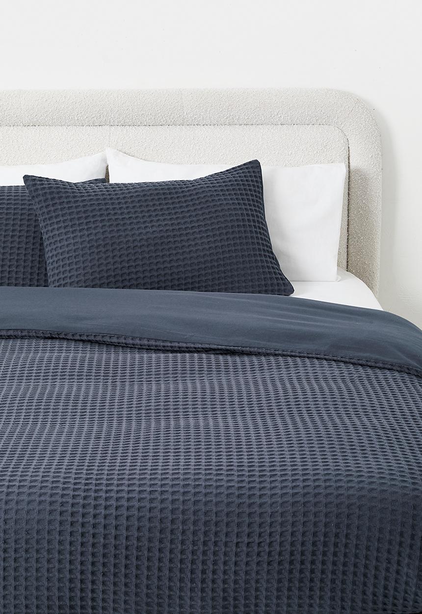 Sixth Floor - Mesa Cotton Waffle Duvet Cover Set Navy