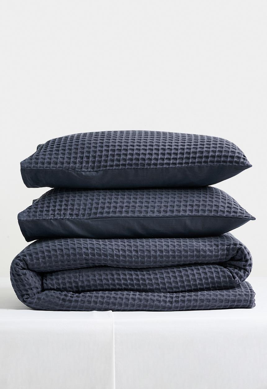 Sixth Floor - Mesa Cotton Waffle Duvet Cover Set Navy