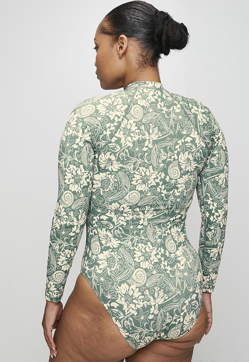 Lizzy - Plus ladies long sleeve full body rashvest swimsuit - beach boho