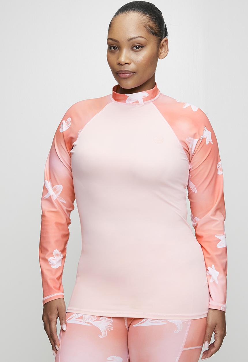 Lizzy - Plus ladies long sleeve rashie - floral sunset