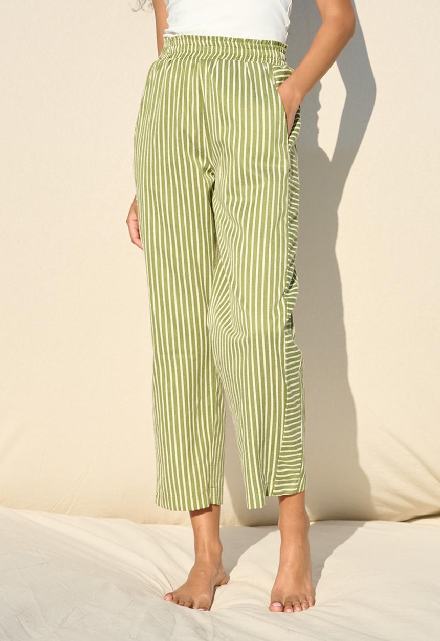 Me&B - Plus Stripe Tapered Leg With Contrast Panel - Green