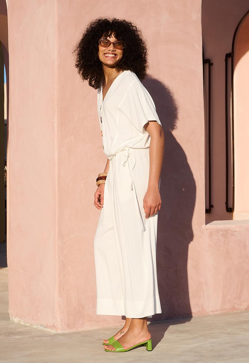 Me&B - Plus Deep Invert Wide Leg Cropped Pant - Milk