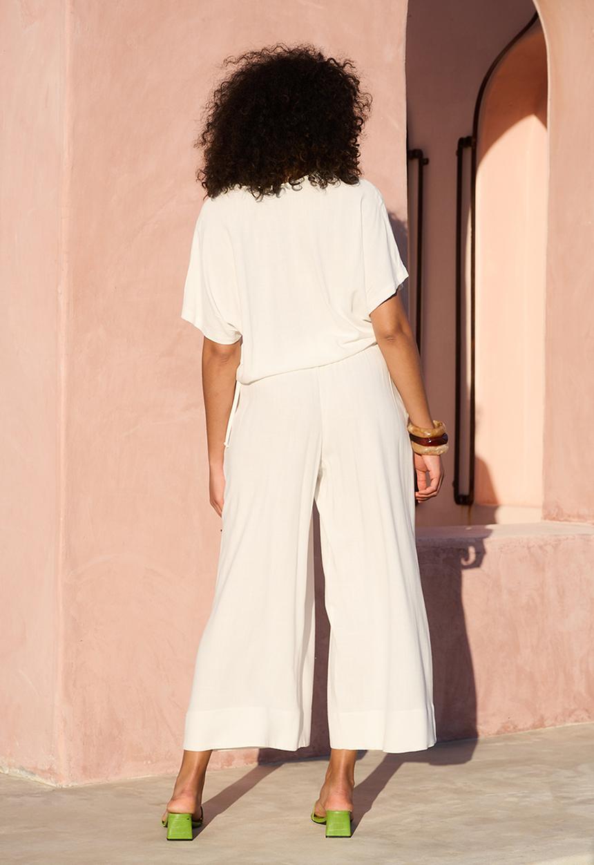 Me&B - Plus Deep Invert Wide Leg Cropped Pant - Milk