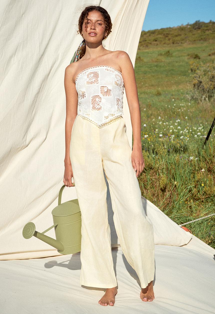 Me&B - Plus 100% Linen Full Length Pant - Yellow