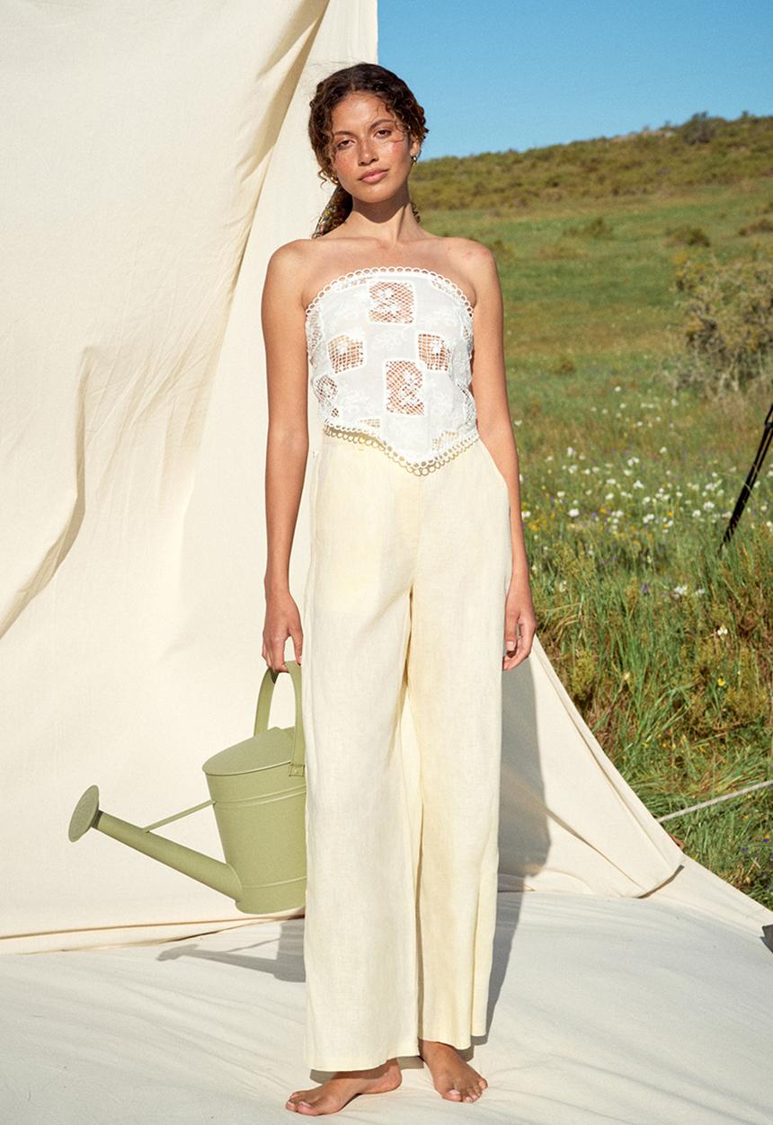 Me&B - Plus 100% Linen Full Length Pant - Yellow