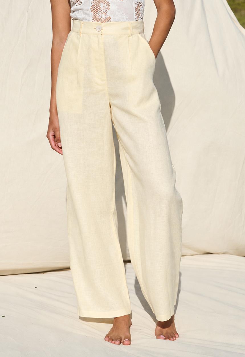 Me&B - Plus 100% Linen Full Length Pant - Yellow