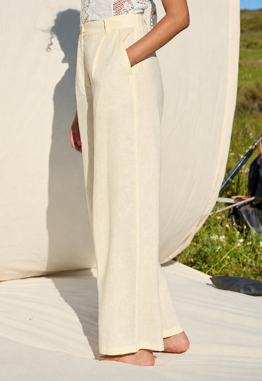 Me&B - Plus 100% Linen Full Length Pant - Yellow