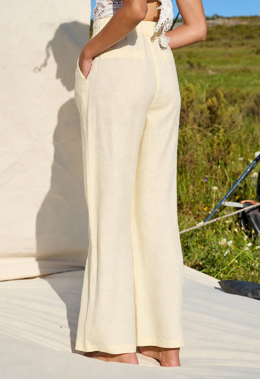 Me&B - Plus 100% Linen Full Length Pant - Yellow