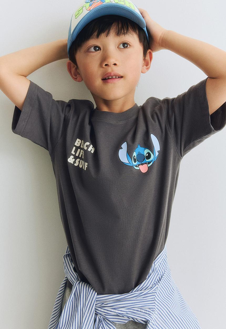 H&M - Oversized printed t-shirt - dark grey/lilo & stitch