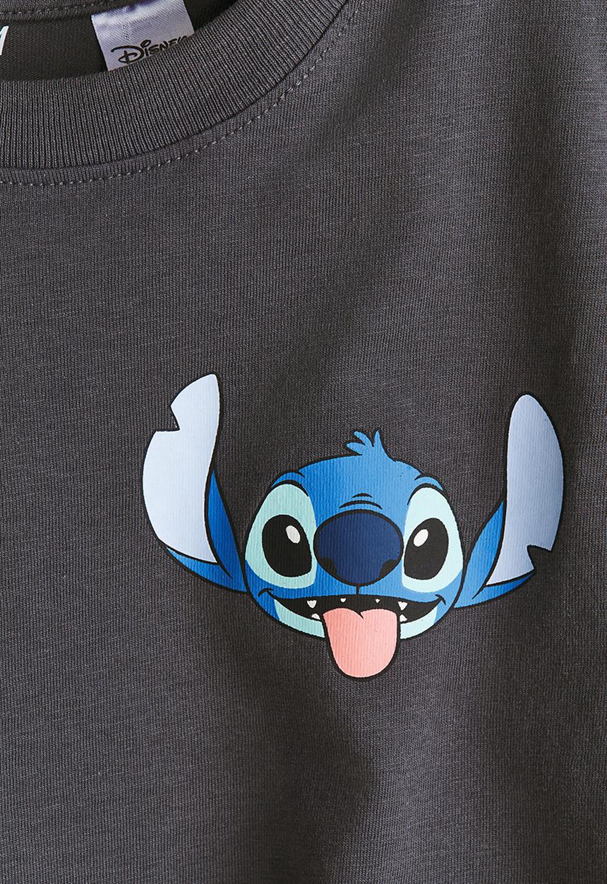 H&M - Oversized printed t-shirt - dark grey/lilo & stitch