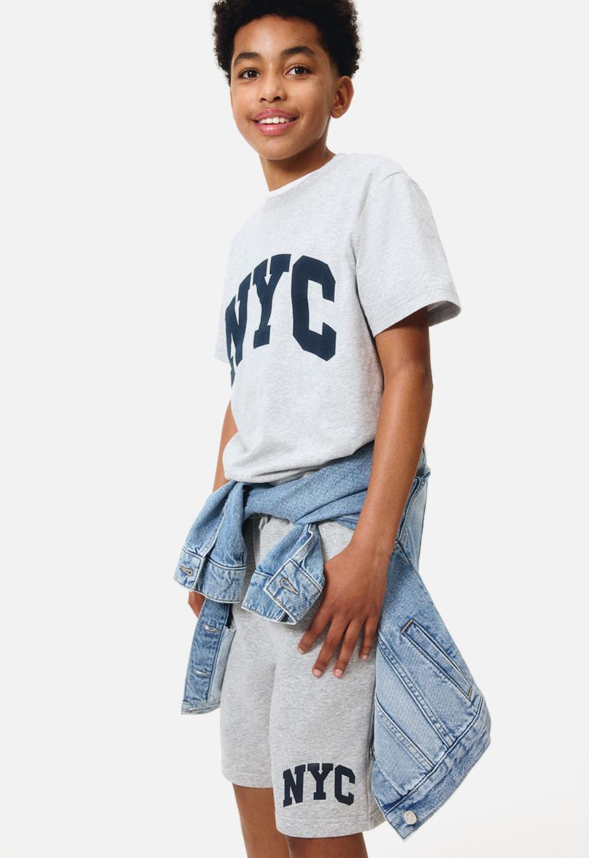 H&M - Printed cotton t-shirt - light grey marl/nyc