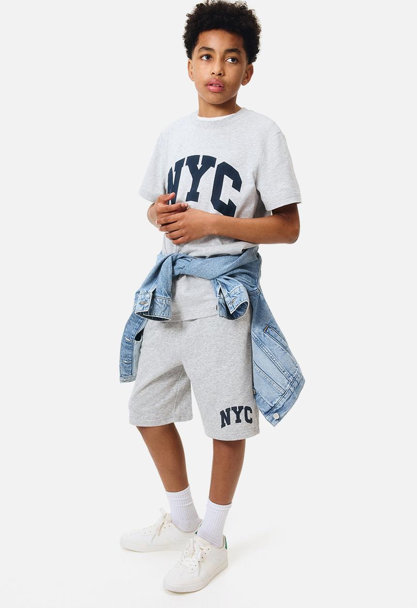 H&M - Printed cotton t-shirt - light grey marl/nyc
