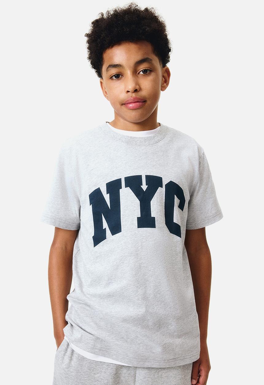 H&M - Printed cotton t-shirt - light grey marl/nyc