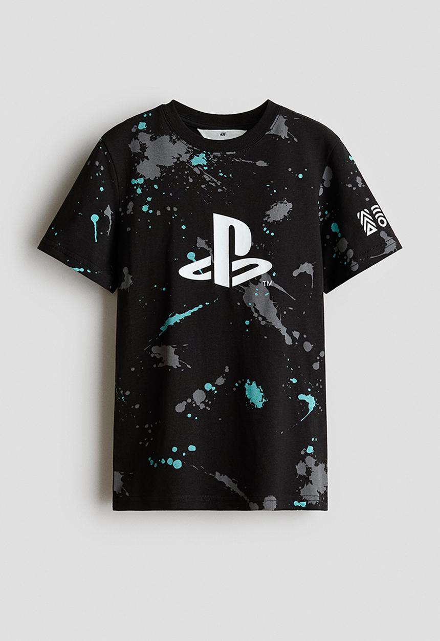 H&M - Print-motif cotton T-shirt - black/playstation