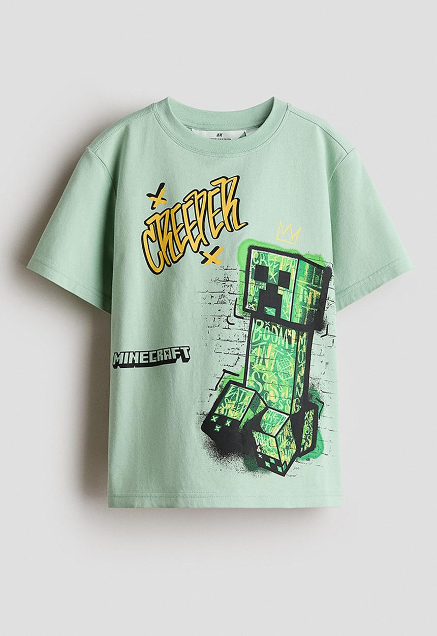 H&M - Printed T-shirt - light green/minecraft